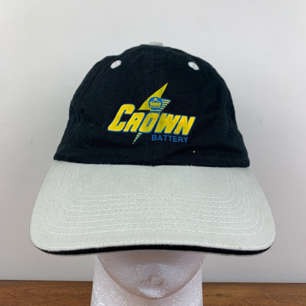 Crown Battery Adjustable Strapback Vintage Black Gray Hat Cap Casual Used